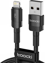 Toocki Oplaadkabel 'Fast Charging' - USB-A naar Lightning - 12W 2.4A Snellader - Quick Charge - 2 Meter - voor Apple iPhone 8/X/XS/XR/11/12/13/14/SE, iPad, AirPods, Watch - Tot 2 Keer Sneller - Snoer van gevlochten Nylon - Apple Carplay - ZWART
