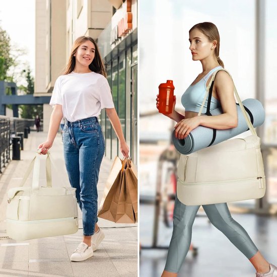 Pazzo Goods - Sac de sport Luna - Polyester - Beige - Trousse de toilette incluse - Port de chargement USB - Compartiment à chaussures - Sac de voyage