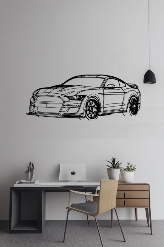 Mustang Shelby GT500 - Silhouette - Metaalkunst - Blauw - 60cm - Auto Decoratie - Muur Decoratie- Man Cave - Cadeau voor man- Inclusief ophangsysteem