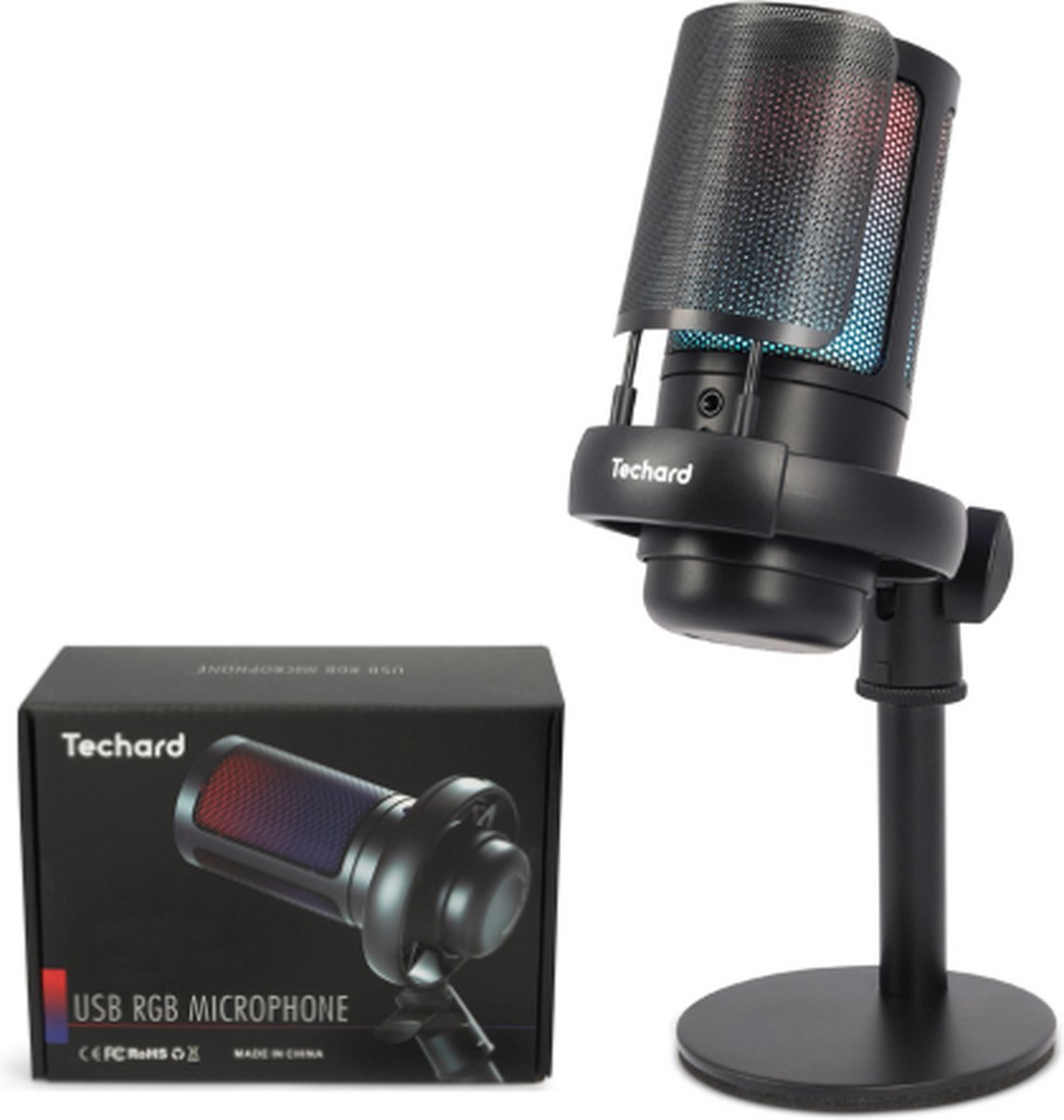 Techard USB Microfoon met Standaard voor PC en Gaming Microfoon - met Ruisfilter
