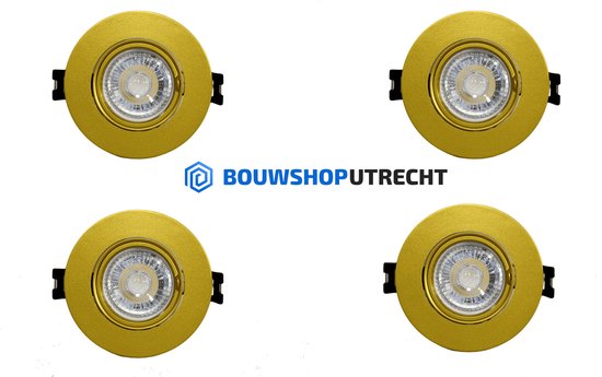 Bouwshop Utrecht - Dimbare Inbouwspot Goud - Kantelbaar - Platte Behuizing - 4000K - IP20 voor binnen - Vervangbare GU10 lichtbron - 6 Watt