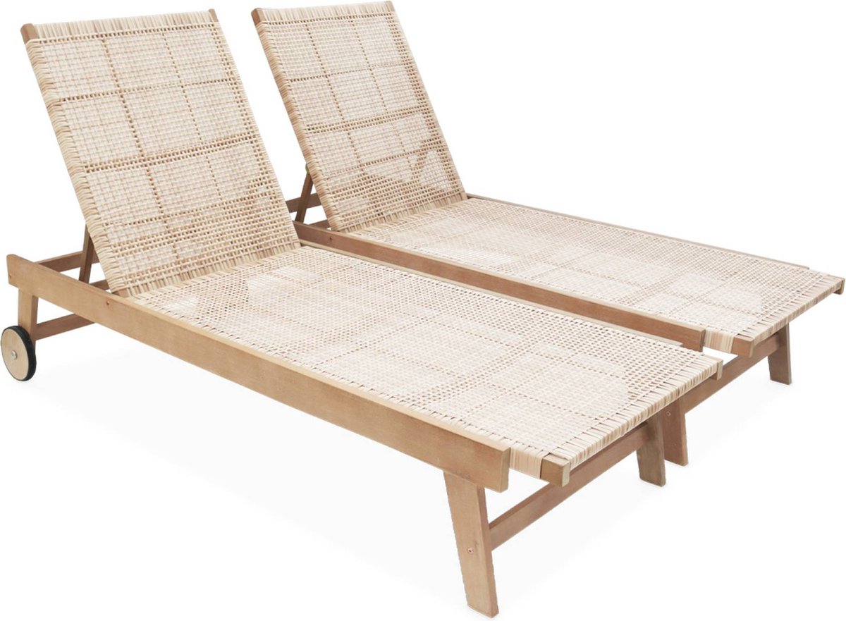 sweeek - Set van 2 relaxfauteuils van hout en hars met verstelbare rugleuning