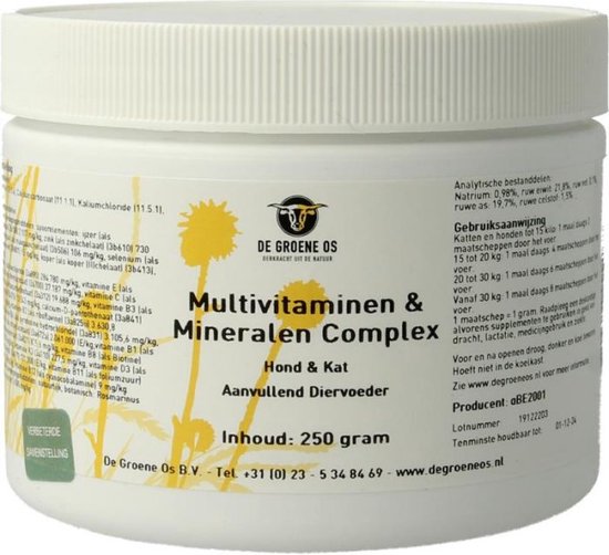 Foto: Multivitaminen en mineralen complex hond kat de groene os