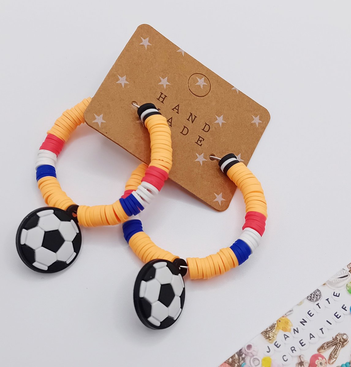 Jeannette-Creatief® - Holland - Oorringen Voetbal Oranje Rood Wit Blauw Zilver -