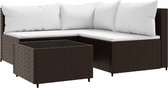 vidaXL - 4-delige - Loungeset - met - kussens - poly - rattan - bruin