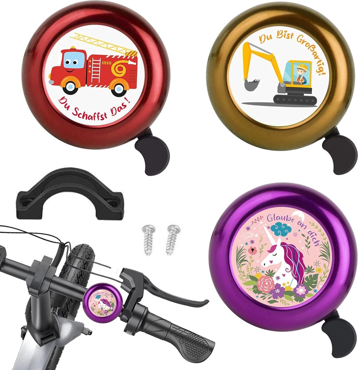 Sonnette Vélo Enfant 2 Pièces Licorne - Cloche Vélo Kawaii Fille Garçon - Accessoire Vélo Coloré