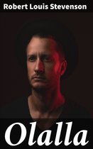 Omslag van het boek "Olalla" door Robert Louis Stevenson, met een portret van een man met een hoed, belicht door rood licht.