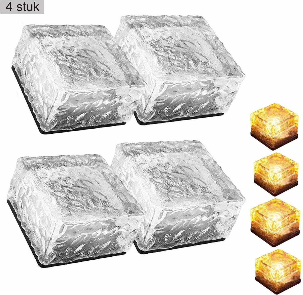 CNL Sight Grondspot(4 stuk Maat L ) - Solar Ice Cube LED- 10cm*10cm*5.5cm-Licht-solar Tuinverlichting op zonne-energie-warmlicht - Brick light - IP68