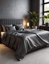 Zijden dekbed overtrek Nuovo Seta Antraciet 240x200/220 - Set inclusief 2 Zijden Kussenslopen - 100% Puur Zijde