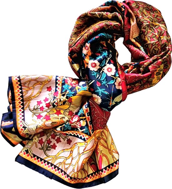 Mooie dunne Dames sjaal satijn Rood -Youhomy accessoires XL Silk sjaal- 78X185 cm Langwerpige satijn sjaal - zijden sjaal- Luxe shawl- Omslagsjaal- Moederdag cadeau- Bloemen Design| cadeaus voor vrouwen| Moederdag| Verjaardag | Feestdagen