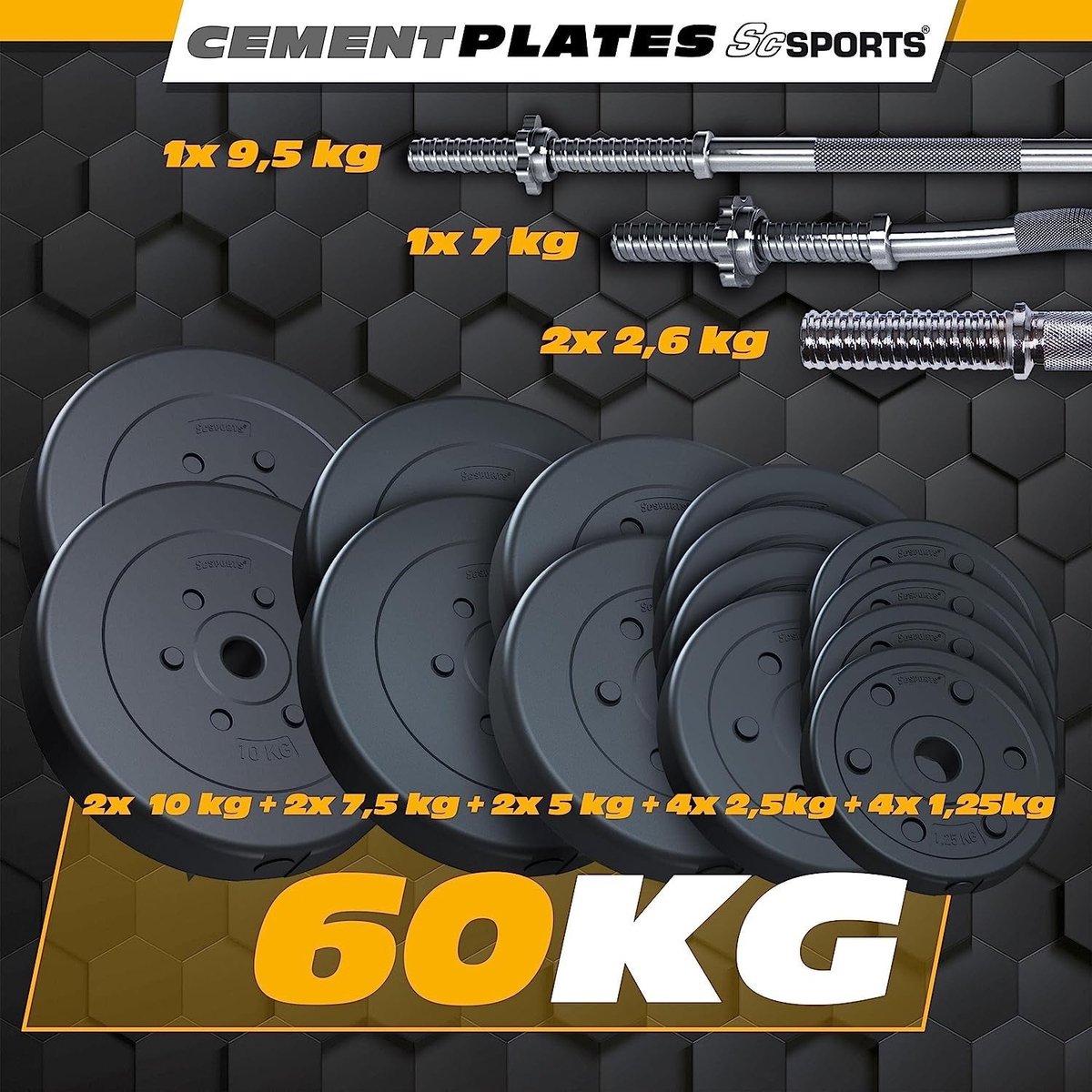 ScSPORTS® Set de Barres d'Haltère - 15/20 / 28/40 / 60 kg, EZ Curl