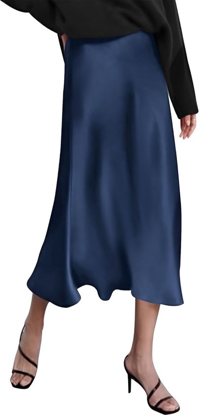 Dames midi-rok hoge taille effen kleur satijnen rok elegante mode