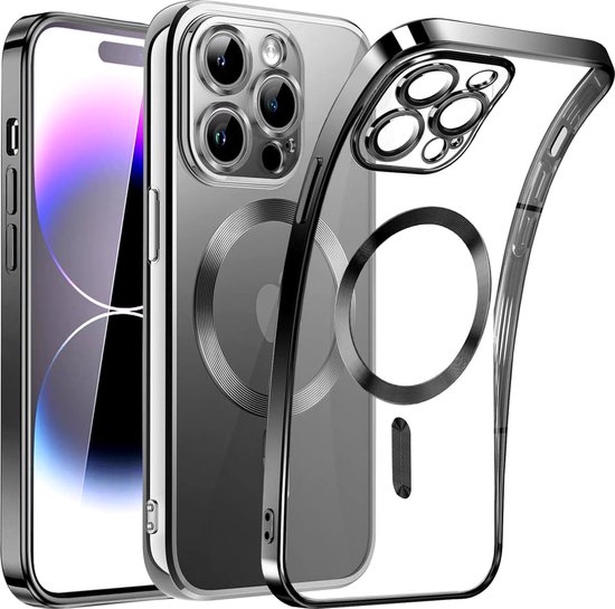 Magnetic Clear Silicone hoesje met geïntegreerde Camera Lens Protector - schokbestendig [Magsafe Magnetische Ring Case] - Geschikt voor iPhone 13 - zwart