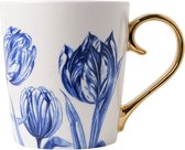 mug tulp - Heinen bleu de Delft - porcelaine - blanc - bleu - or
