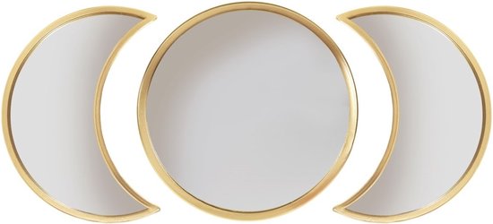 Sass & Belle spiegel schijngestalte maan 3-delig goudkleurig 39 cm - decoratieve spiegel - spiegel in 3 delen - metalen rand - wandspiegel - ophangbaar