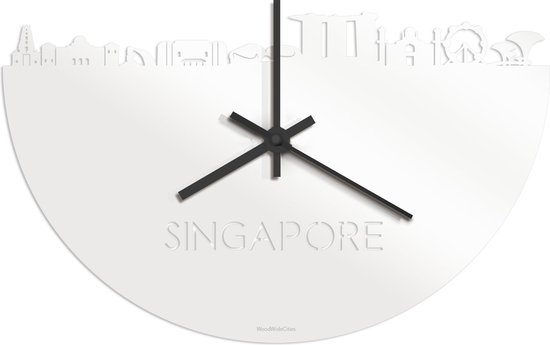 Skyline Klok Singapore Wit Glanzend - Ø 40 cm - Stil uurwerk - Wanddecoratie - Meer steden beschikbaar - Woonkamer idee - Woondecoratie - City Art - Steden kunst - Cadeau voor hem - Cadeau voor haar - Jubileum - Trouwerij - Housewarming -