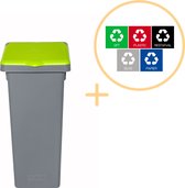 Plafor Fit Bin Prullenbak met Deksel voor Afvalscheiding - 20L – Grijs/Groen - Inclusief 5-delige Stickerset - Afvalbak voor gemakkelijk Afval Scheiden en Recycling - Afvalemmer - Vuilnisbak voor Huishouden, Keuken en Kantoor - Afvalbakken - Recyclen
