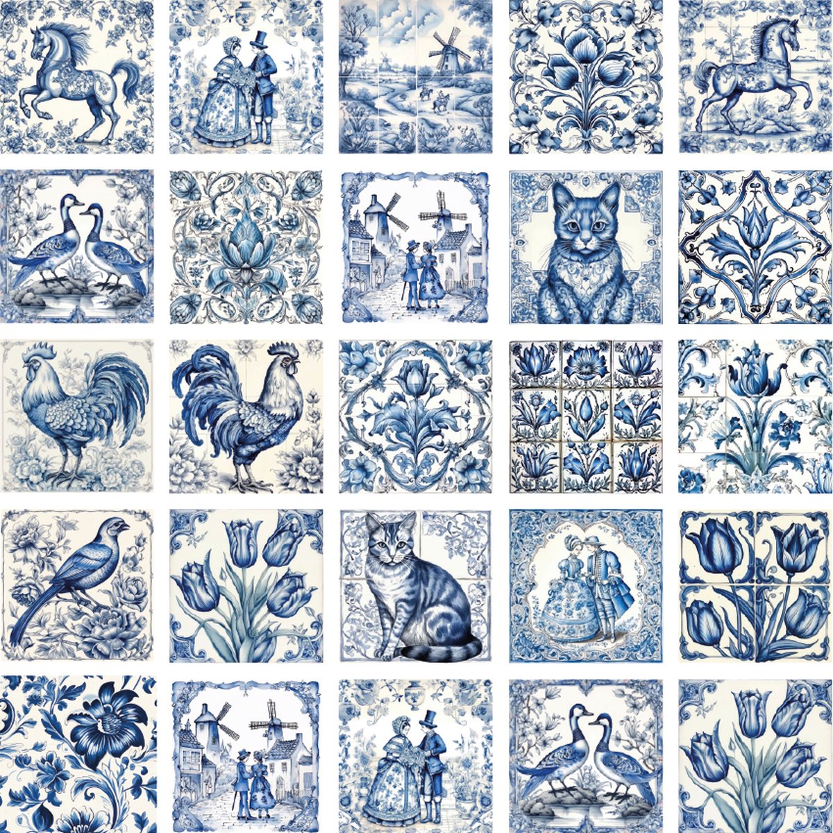 Alleenmaarstickers.com 50 tegelstickers Delfts Blauw 5x5cm - backsplash - peel and stick - plakfolie - badkamermuur, keukenmuur, toiletmuur - zelfklevend Blauw en wit