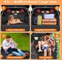 4-in-1 multifunctionele kofferbakliner: als hondenhoes, bagagerek, picknickkleed en autostoelkussen.