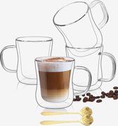 Dubbelwandige Koffieglazen Met Oor Met Gratis 4x Goud Lepels - Latte Macchiato Glazen - 250ML - Dubbelwandige Theeglazen - 4x - Cappuccino Glazen