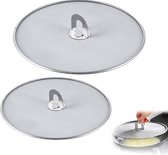 roestvrijstalen spatbescherming, met opvouwbare keukenhandgreep, praktische keukenbraadpan oliedeksel kan aan elke pan of pan worden aangebracht, een set van 2, diameter (25 cm + 32 cm)