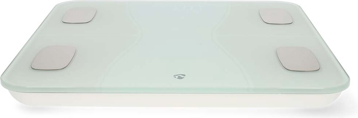 Nedis SmartLife Personenweegschaal - Bluetooth - BMI / BMR / Botten / Gewicht / Spieren / Vet / Water - 12 - Piekbelasting: 180 kg - Android / IOS - ABS / Glas - Wit