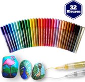 Premium Creatives Acryl Stiften - Happy Stones - Verfstiften - Acrylverf - Tekenset - Stiften - 32 kleuren - Inclusief Etui