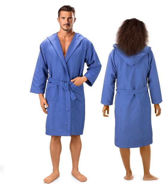 JEMIDI unisex badjas van microvezel - Voor dames en heren - Sneldrogend - Maat M in blauw - Met capuchon