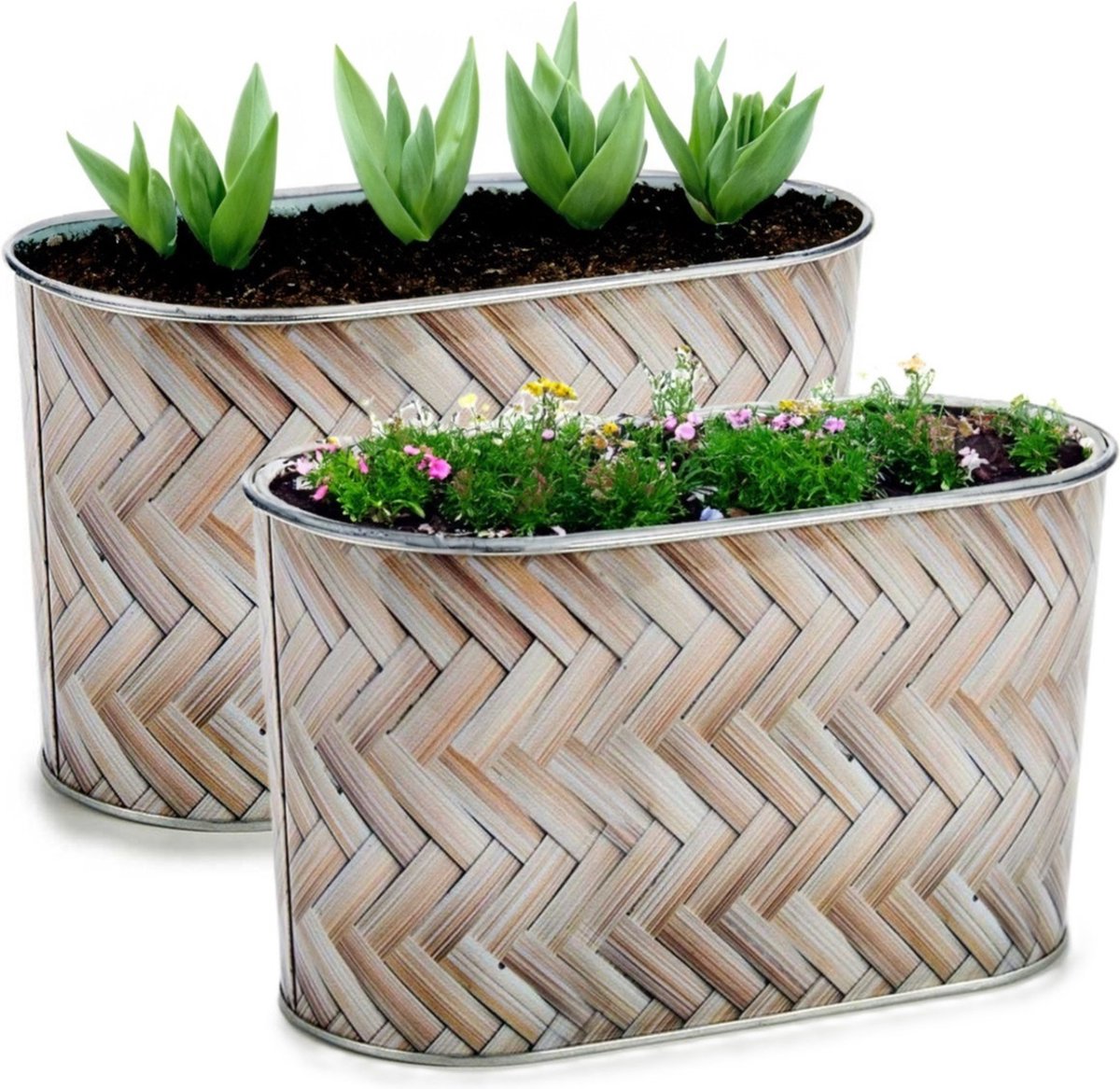 Arte r Plantenpot/bloempot teil- 2x - zink - bruin - L22,5 x D11,5 x H12 cm