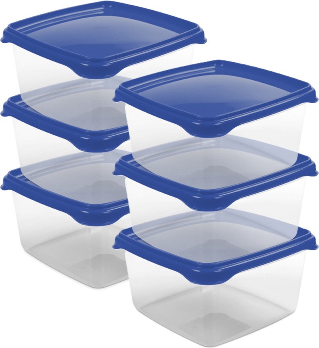Hega Hogar Vershoudbakjes - 6x stuks - 1.3 liter - transparant/blauw - L16 x B16 x H11 cm