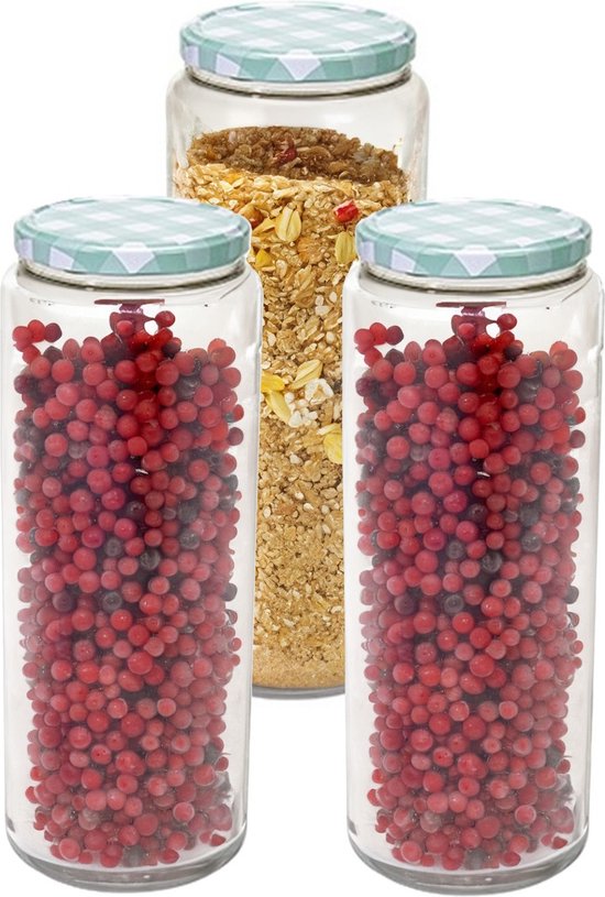 Hega Hogar Weckpot/voorraadpot Classico - 3x - 2100 ml - kunststof - groen - D10 x H27 cm