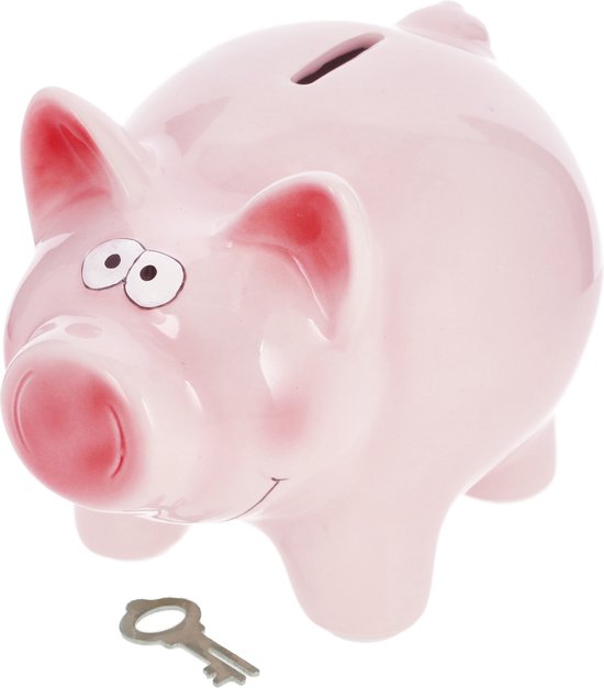 Cepewa Tirelire avec clé - céramique - rose - 16 x 12 cm - Tirelires - enfants et adultes