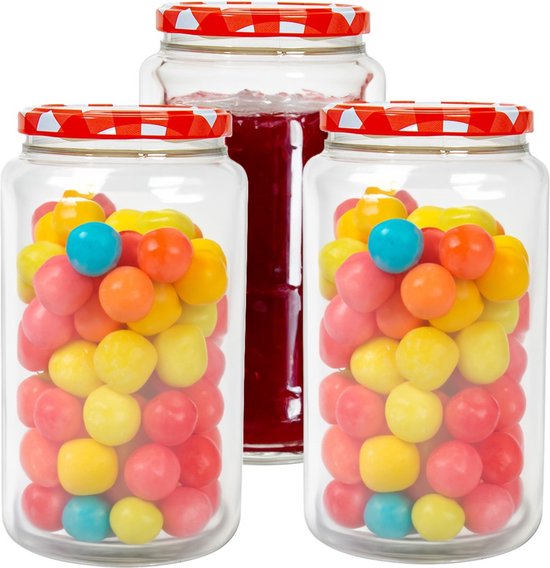 Hega Hogar Weckpot/voorraadpot Classico - 3x - 1500 ml - kunststof - rood - D10 x H19 cm