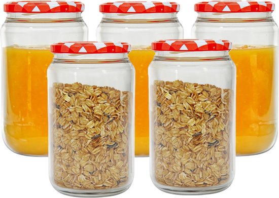 Hega Hogar Weckpot/voorraadpot Classico - 5x - 750 ml - kunststof - rood - D8 x H14 cm