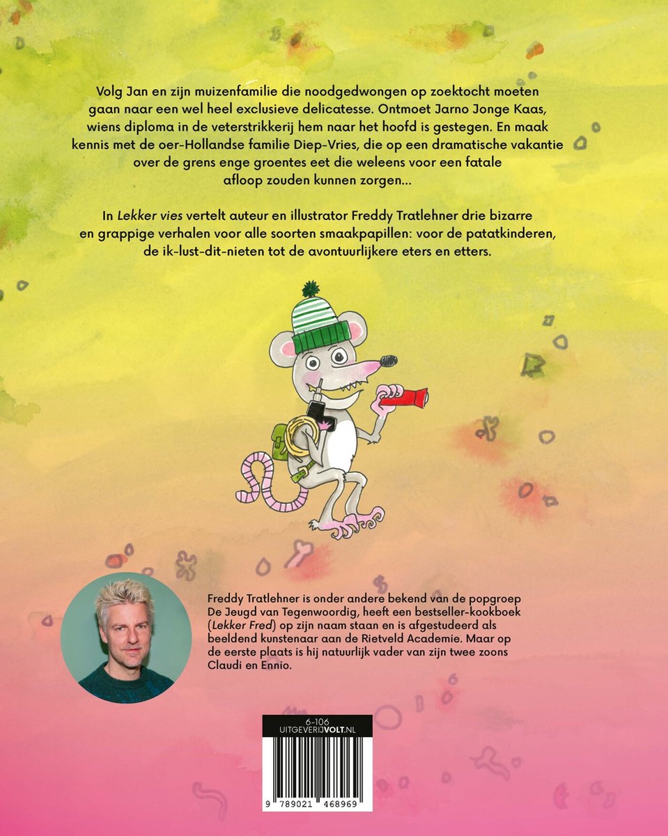 Dos d'un livre avec une souris portant un sac à dos et un crayon.
