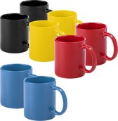 Bellatio Design Koffie mokken/drinkbekers Auxerre - 8x - keramiek - geel/rood/blauw/zwart - 370 ml