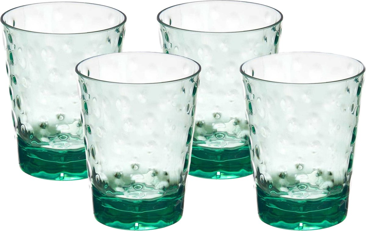 Leknes Drinkglas Gloria - 4x - transparant groen - onbreekbaar kunststof - 470ml -camping/verjaardag