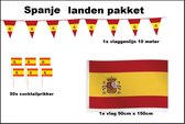 Landen versiering pakket Spanje - Vlag Spanje (90cmx150cm) - Cocktailprikkers Spanje (50stuks) - Vlaggenlijn Spanje 10 meter(1 stuks) - EK voetbal Europa festival evenement party decoratie (Spanje )