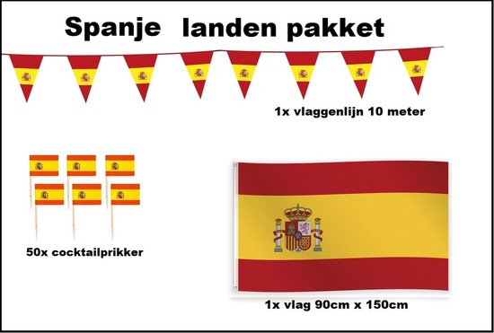 Foto: Landen versiering pakket spanje vlag spanje 90cmx150cm cocktailprikkers spanje 50stuks vlaggenlijn spanje 10 meter 1 stuks ek voetbal europa festival evenement party decoratie spanje 