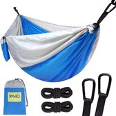 Campinghangmat, enkele hangmatten met 2 heupbanden, lichtgewicht nylon parachutehangmatten voor backpacken, reizen, strand, achtertuin, terras, wandelen (blauw)