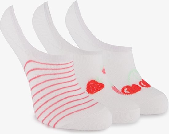3 paar invisible kinder sokken wit rood - Maat 31/34