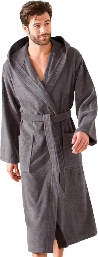 peignoir pour hommes avec capuche en tissu éponge en gris bol