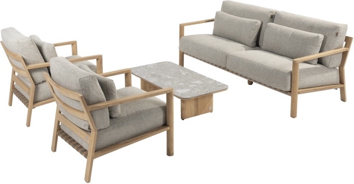 4 Seasons Outdoor Lucas loungeset van naturel teak met keramiek.
