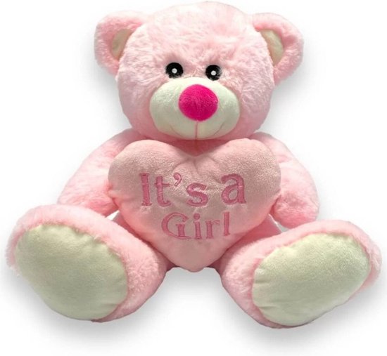 Huggables - Roze Beer met Hart - It's a Girl - 28 cm