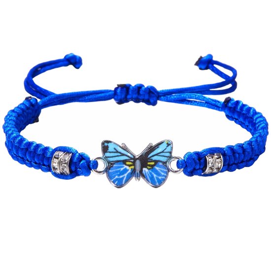 Fako Bijoux® - Vlinder Armband - Nylon - 12x18mm - Verstelbaar - 16-23cm - Blauw