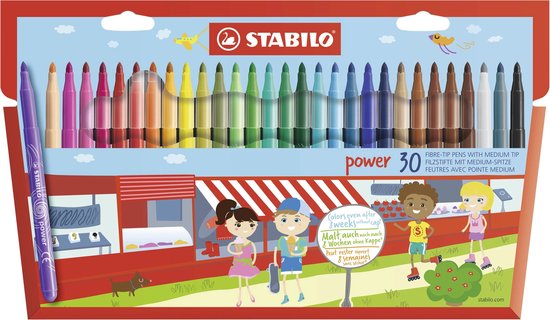 STABILO Power – Viltstift – Tot 8 Weken Zonder Dop – Etui Met 30 Kleuren