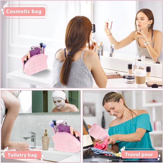 Roze Lotus Bloemen Cosmetische Tas Reizen Make-up Tas Clutch Pouch Handige Portemonnee Organizer voor Vrouwen Meisjes