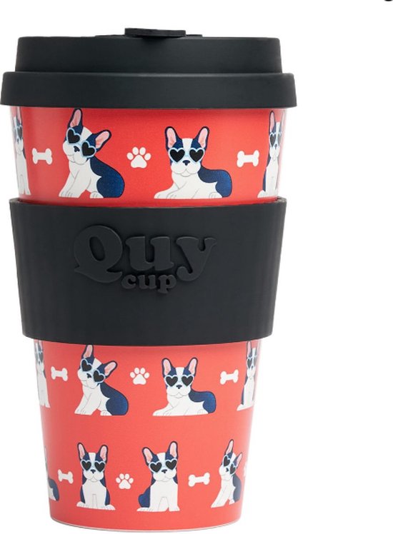 Quy Cup 400ml Gobelet de voyage écologique - "Api" - Bouteilles recyclées avec couvercle en silicone noir 9x9xH15cm