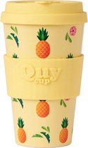 Quy Cup 400ml Ecologische reisbeker - "Ananas" - Gerecycleerde flessen met gele siliconen deksel 9x9xH15cm