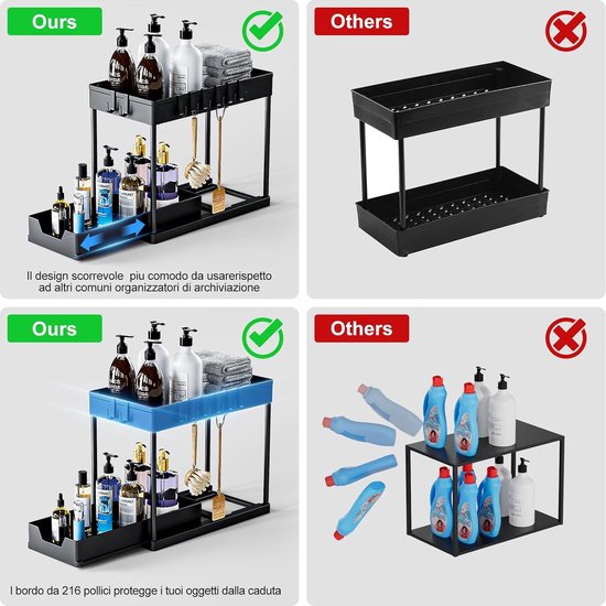 Multifunctionele uittrekbare organizer voor onder de gootsteen in de b